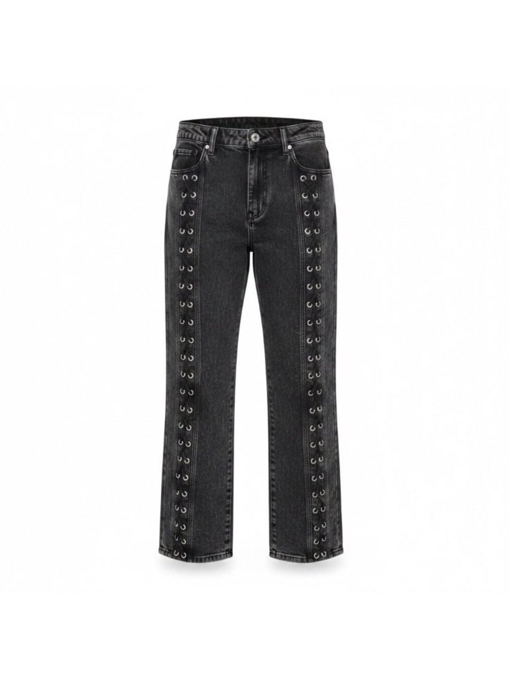Windsor Womens Black Denim Lace-Up Grommet Jeans Straight-Leg Pants Sz XL